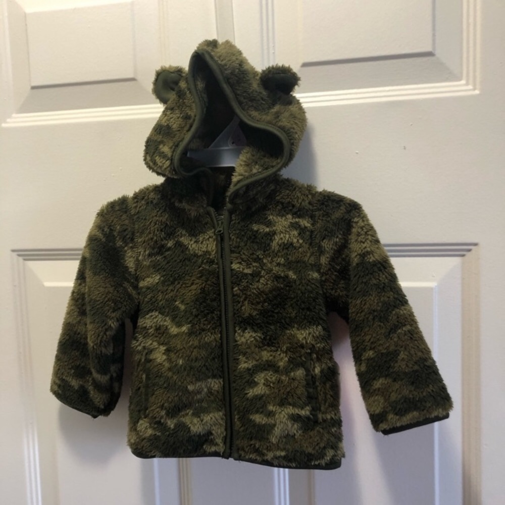 Child cozy camo coat with teddy ears- size 24mos